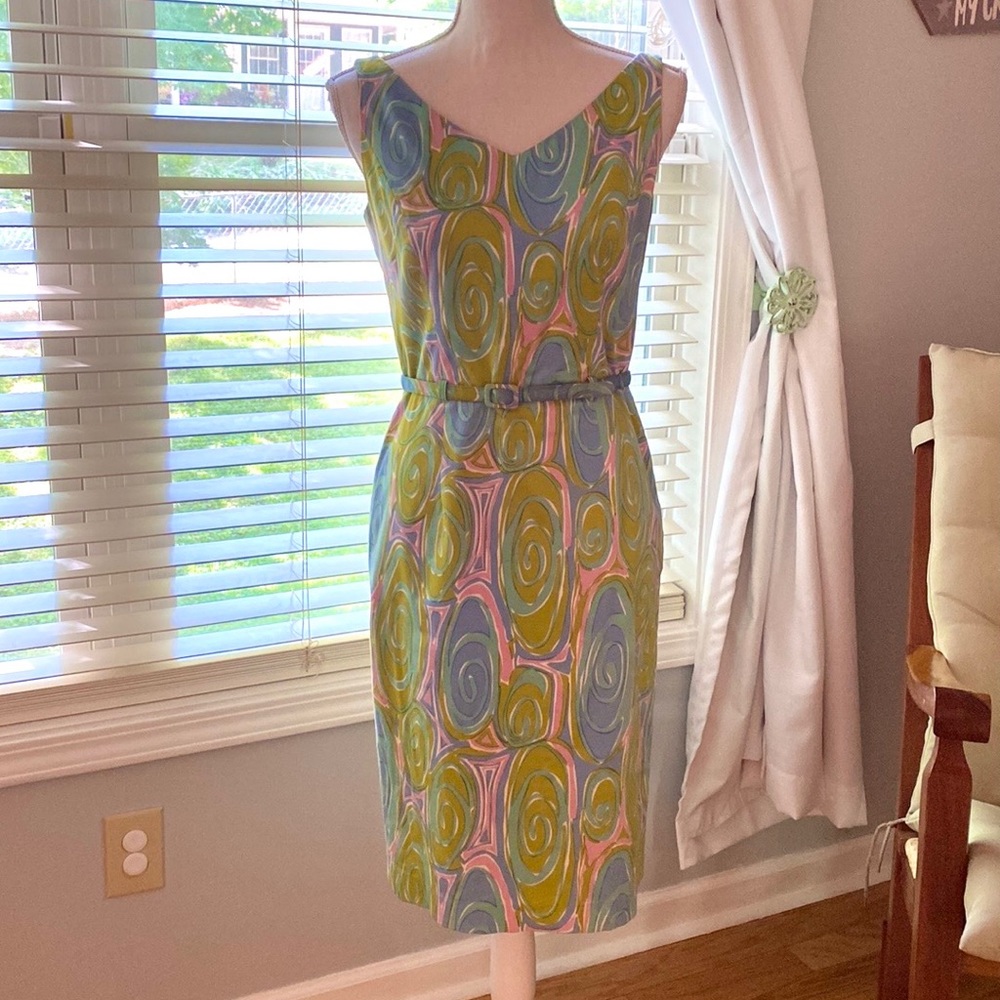 Vintage • Gina Peters Groovy Print Belted Dress